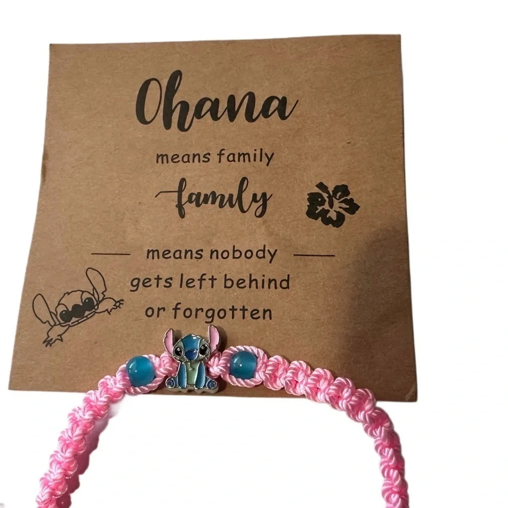 Stitch Adjustable Braided Bracelet with Beads. Ohana Cards Included